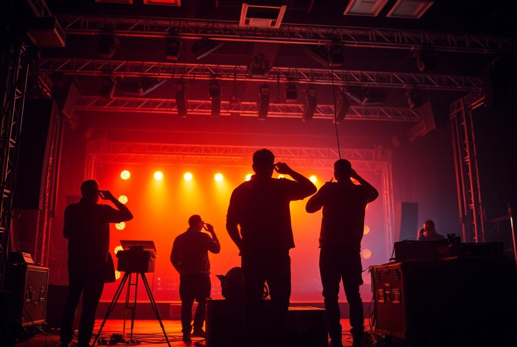 Production crew preparing a stage before an event