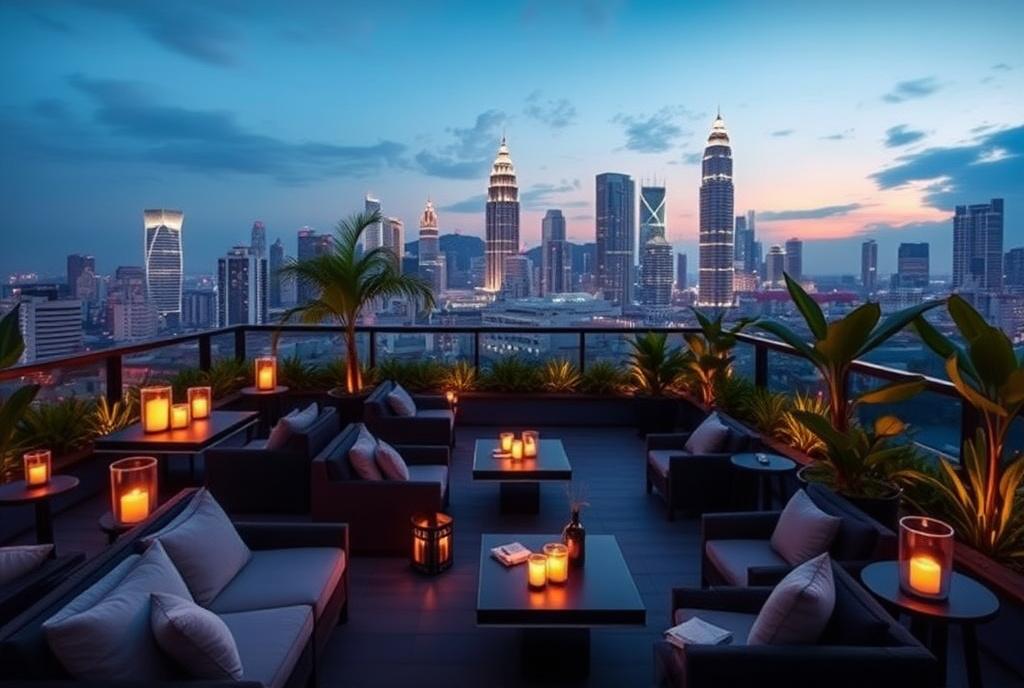 Rooftop event venue overlooking the Kuala Lumpur skyline at dusk